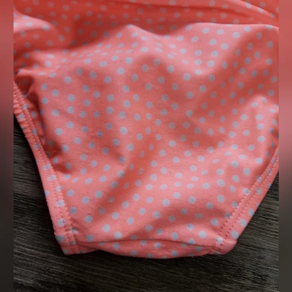 Cat & Jack Rash Guard Neon Orange Polka Dot Two Piece Swim Suit